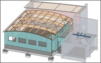 Extension du gymnase du collège de Buchy, charpente bois cintrée